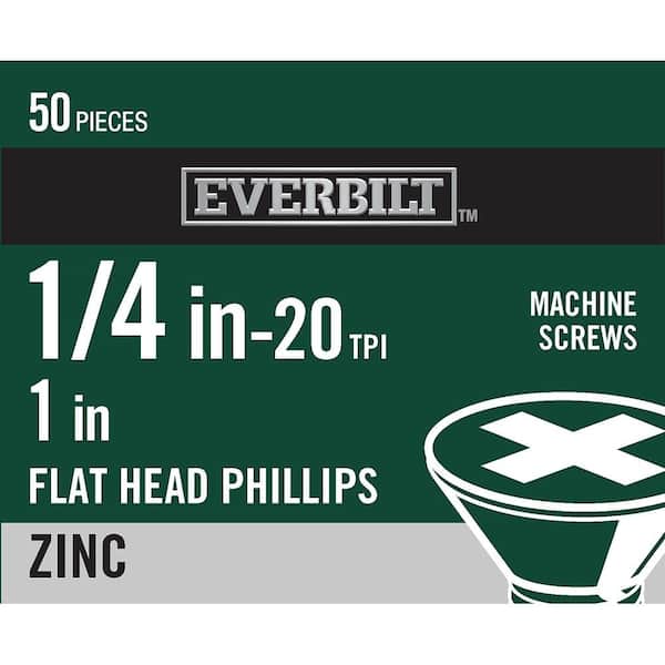 Everbilt 1/4 in.-20 x 1 in. Phillips Flat Head Zinc Plated Machine Screw (50-Pack)