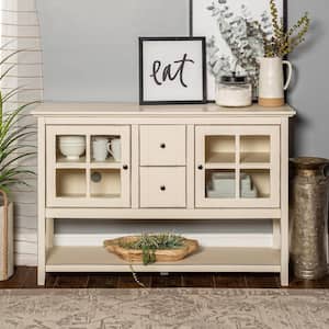 52 in. Transitional Wood and Glass Buffet - Antique White