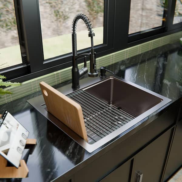 25-in. Drop-In Single Bowl 16 Gauge Stainless Steel Workstation Kitchen Sink