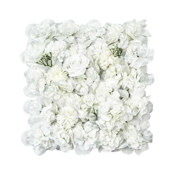 3D Flower Wall Panel, 24 Pieces 15x15 in. Artificial Floral Background Mat, Seamless Design and Easy Installation, White