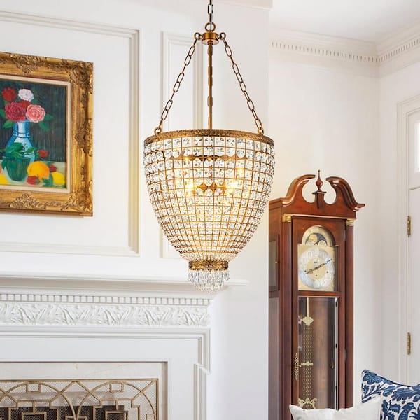 Allenglade 4-Light Antiqued Gold Basket Crystal Chandelier