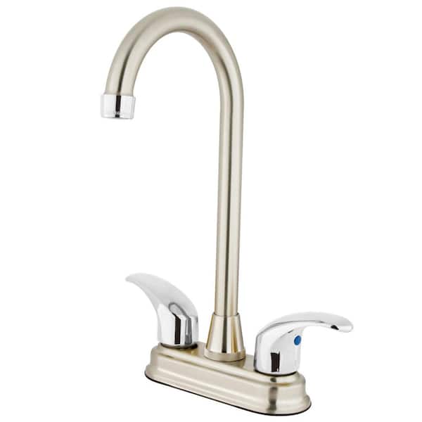Kingston Brass Legacy 2-Handle Deck Mount Gooseneck Bar Prep Faucets in Brushed Nickel/Polished Chrome