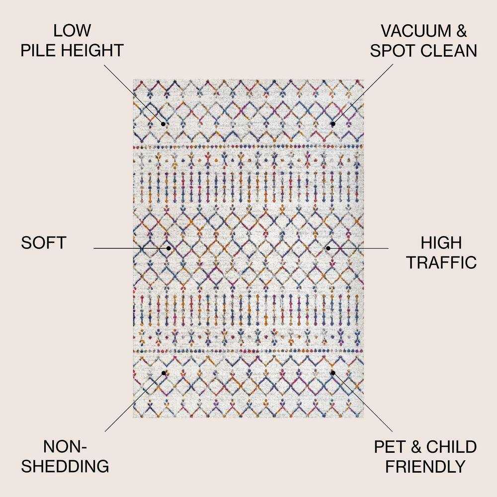 Cream and Multi Diamond Pattern 8' x 10' Synthetic Area Rug