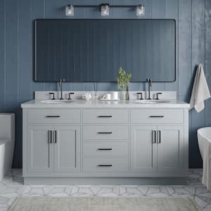 Hepburn 73 in. W x 22 in. D x 36 in. H Bath Vanity in Grey with Carrara Marble Vanity Top in White with White Basins