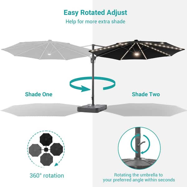 11 ft led round offset patio umbrella arm Rotihom 11FT Solar Powered Light Cantilever with Base Included, Large Cantilever Umbrella with 360Rotation, Heavy-Duty Outdoor Umbrella for Patio,Pool,Backyard (Champagne) : Patio, Lawn & Garden around shade ACEGOSES 11-ft Aluminum Navy Cantilever