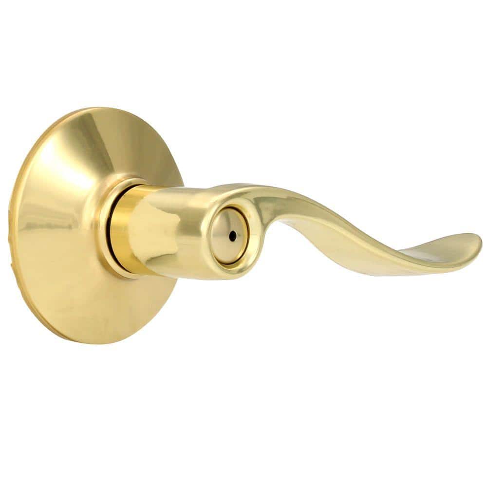 Bright Brass Privacy Door Lever with Elegant Wave Design