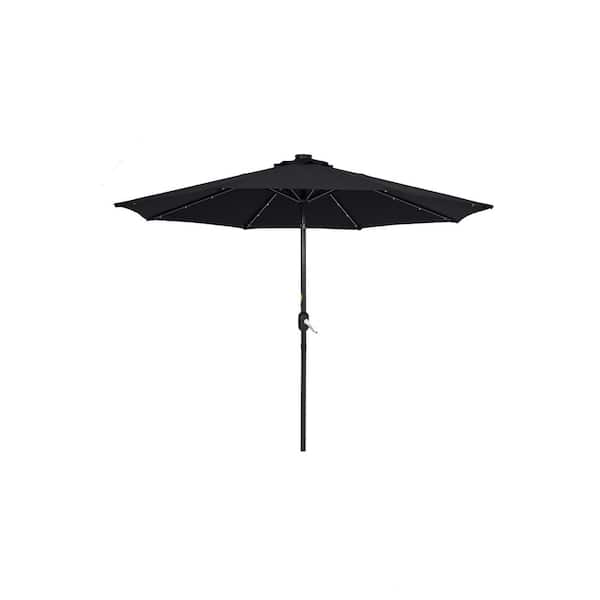 Unbranded 9 ft. Solution-Dyed Fabric Aluminum Market Patio Umbrella in Black with Solar LED Lighting