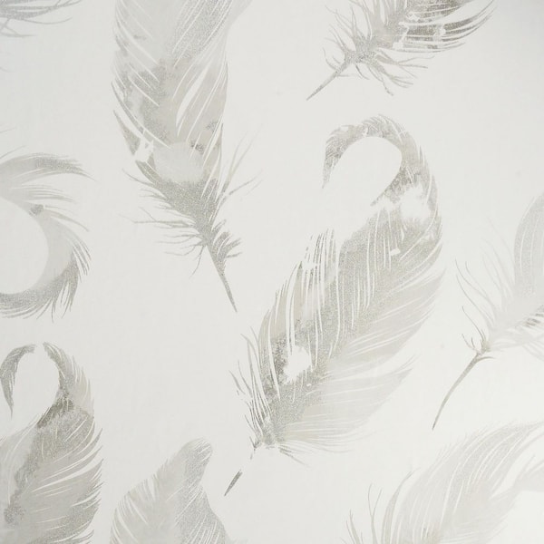 Arthouse Natsuko Metallic White Feathers Wallpaper Sample