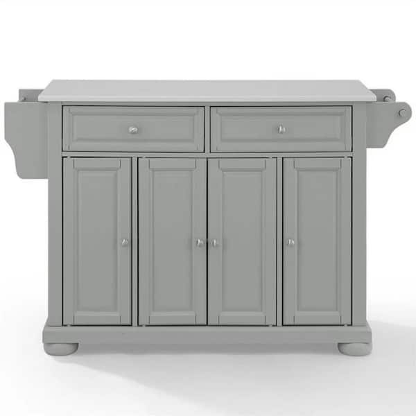 CROSLEY FURNITURE Alexandria Gray Kitchen Island with White Granite Top