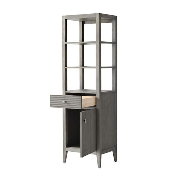 21 in. W x 17 in. D x 72 in. H Linear Driftwood Gray Freestanding Linen Cabinet for Bathroom and Living Room