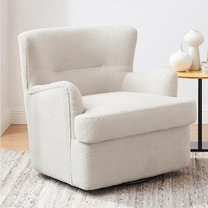 MIA Off White Fabric and Lamb Fleece Accent Arm Chair