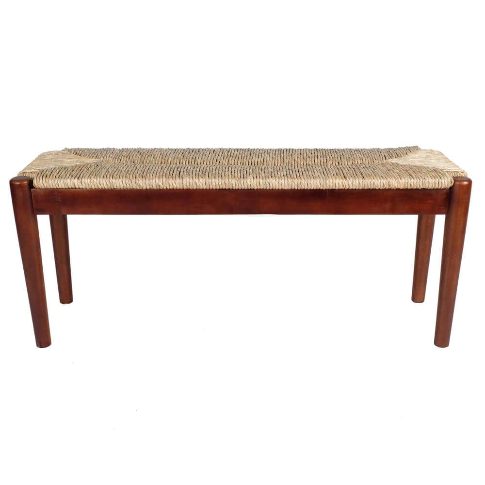 Large Dark Natural Seagrass and Wood Bench