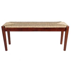 Large Natural Beige Seagrass Wood Bench