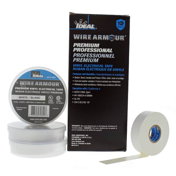 Ideal Wire Armour 3/4 in. x 66 ft. Premium Vinyl Tape, White (10-Pack)