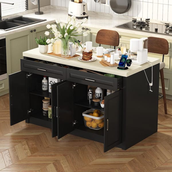 35.4 in. Height 61 in. Width Large Capacity Engineered Wood Black Cabinet Craft Storage with Adjustable Shelves