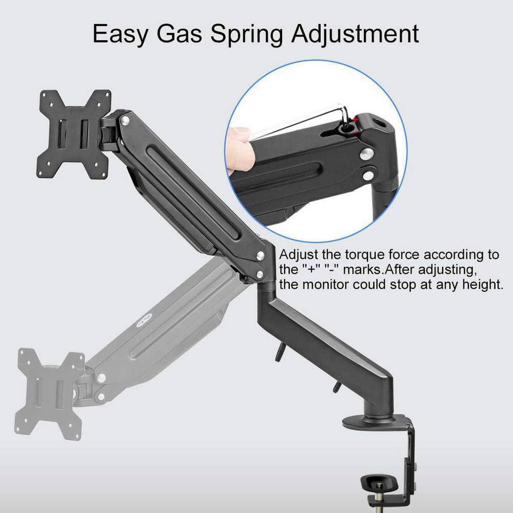 Adjustable Gas Spring Monitor Arm Desk Mount for 17-32 in. Screens up to 22 lbs Full Motion Black - Thumbnail 5