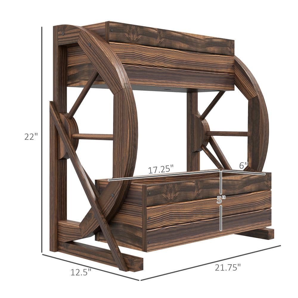 Rustic Dark Brown Wooden Wagon Wheel Planter Box