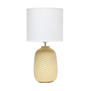 20.4 in. Yellow with White Shade Tall Traditional Ceramic Purled Texture Bedside Table Desk Lamp with Fabric Drum Shade