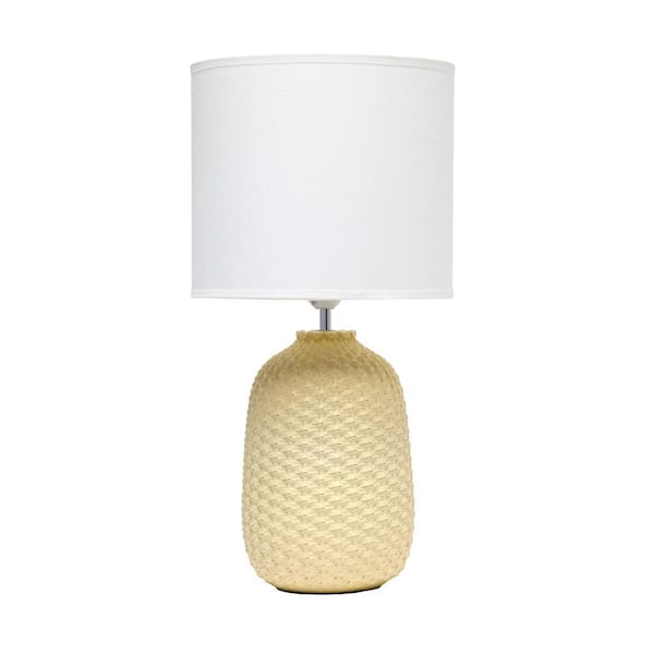Simple Designs 20.4 in. Yellow with White Shade Tall Traditional Ceramic Purled Texture Bedside Table Desk Lamp with Fabric Drum Shade