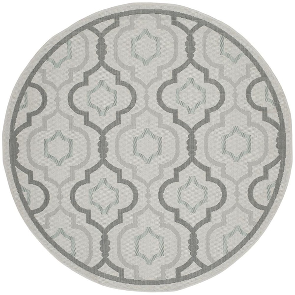 SAFAVIEH Courtyard Light Gray/Anthracite 5 ft. x 5 ft. Round Geometric Indoor/Outdoor Patio  Area Rug