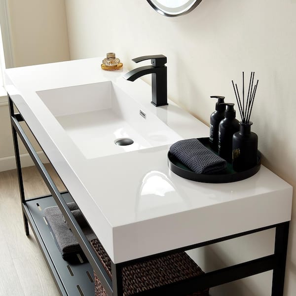 ROSWELL Ablitas 59.8 in. Composite Stone Single Console Bathroom Sink in White