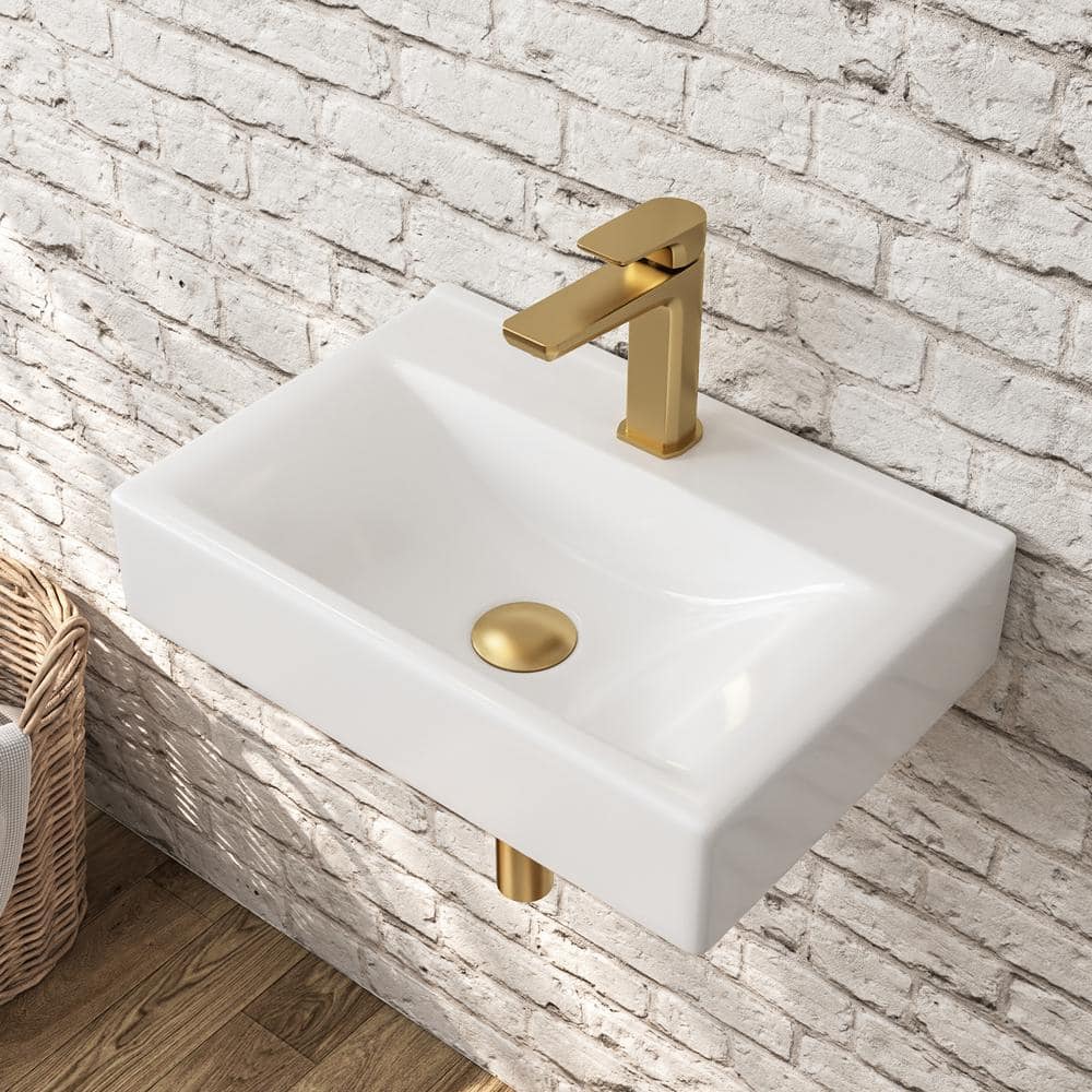 18'' White Ceramic Wall-Mount Bathroom Sink with Faucet Hole