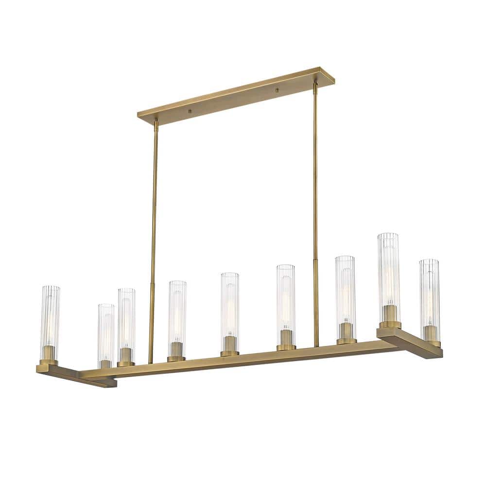 Beau 13.25 in. 9-Light Island Rubbed Brass with Clear Glass Shade