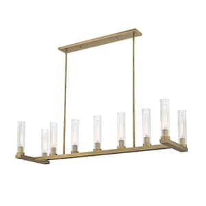 Beau 13.25 in. 9-Light Island Rubbed Brass with Clear Glass Shade