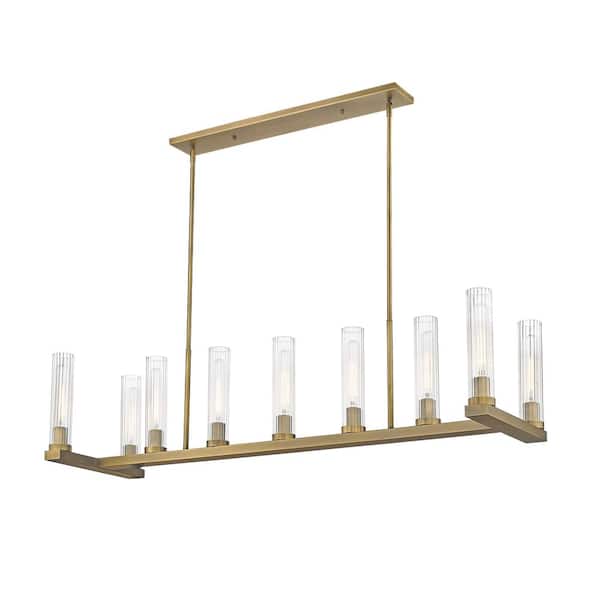 Unbranded Beau 13.25 in. 9-Light Island Rubbed Brass with Clear Glass Shade