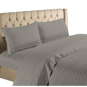 4-Piece Gray 1200-Thread Count 100% Egyptian Cotton Deep Pocket Stripe Queen Bed Sheets