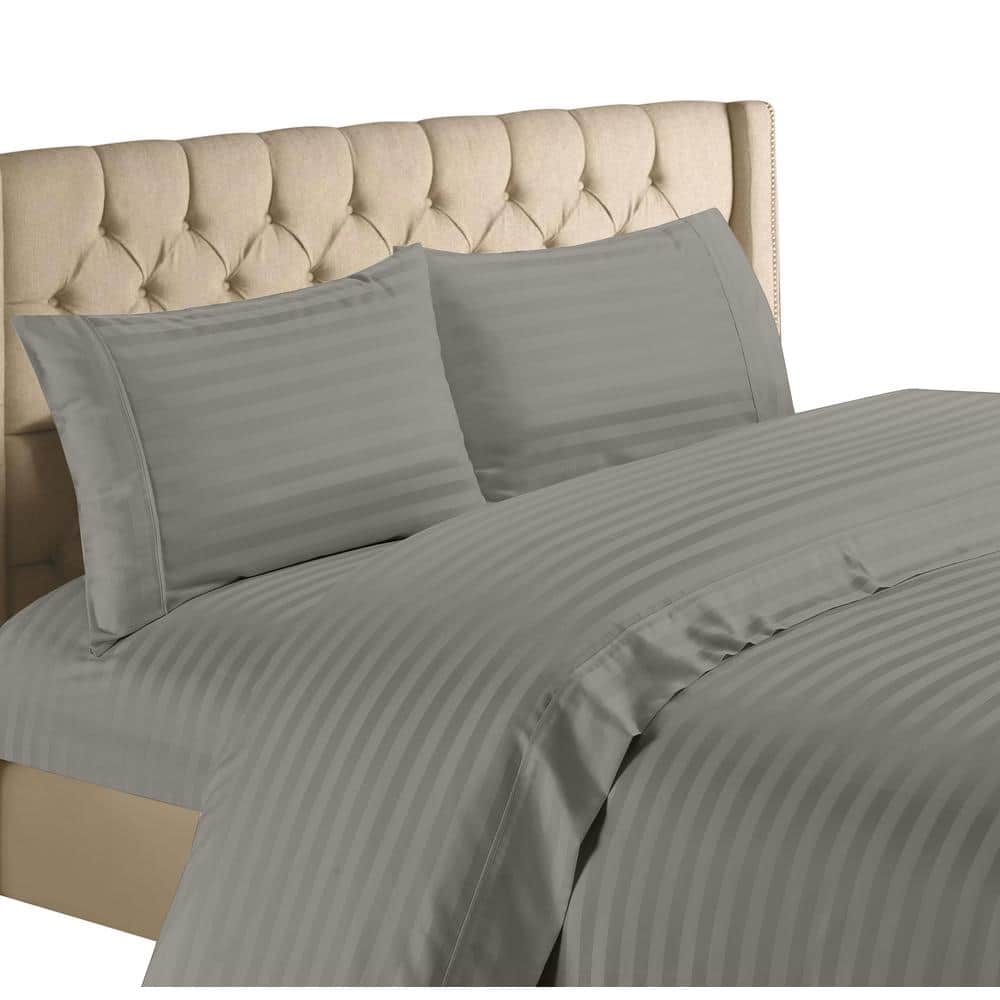 3-Piece Gray 1200-Thread Count 100% Egyptian Cotton Deep Pocket Stripe Twin
