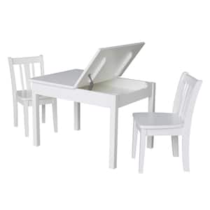 Jorden Lift-Top Storage 3-Piece White Kid's Table and Chair Set