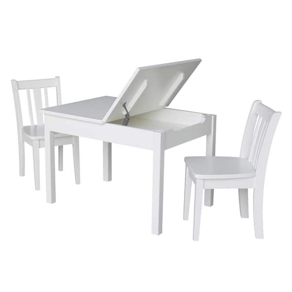 International Concepts Jorden Lift-Top Storage 3-Piece White Kid's Table and Chair Set
