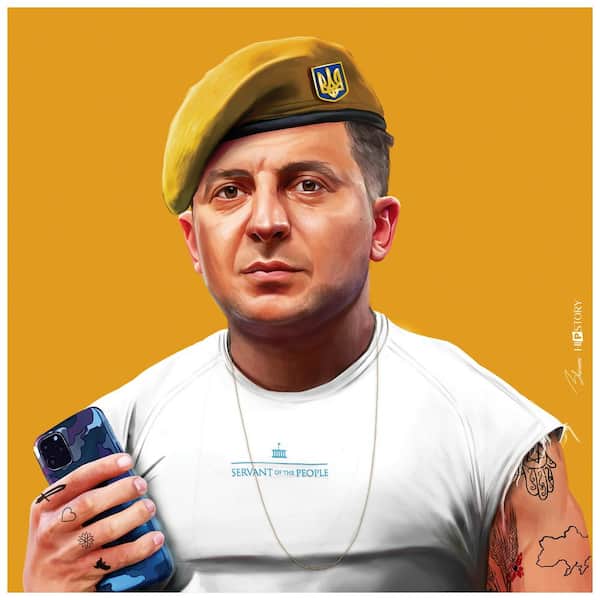 Empire Art Direct "Hip Volodymyr Zelenskyy" Multi-color Free Floating Reverse Unframed Printed Tempered Art Glass Wall Art 24 in. x 24 in.
