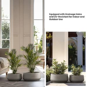 Lightweight 13.5 in. x 16.5 in. Dia Light Gray Large Round Concrete Plant Pot/Planter for Indoor and Outdoor Set of 2