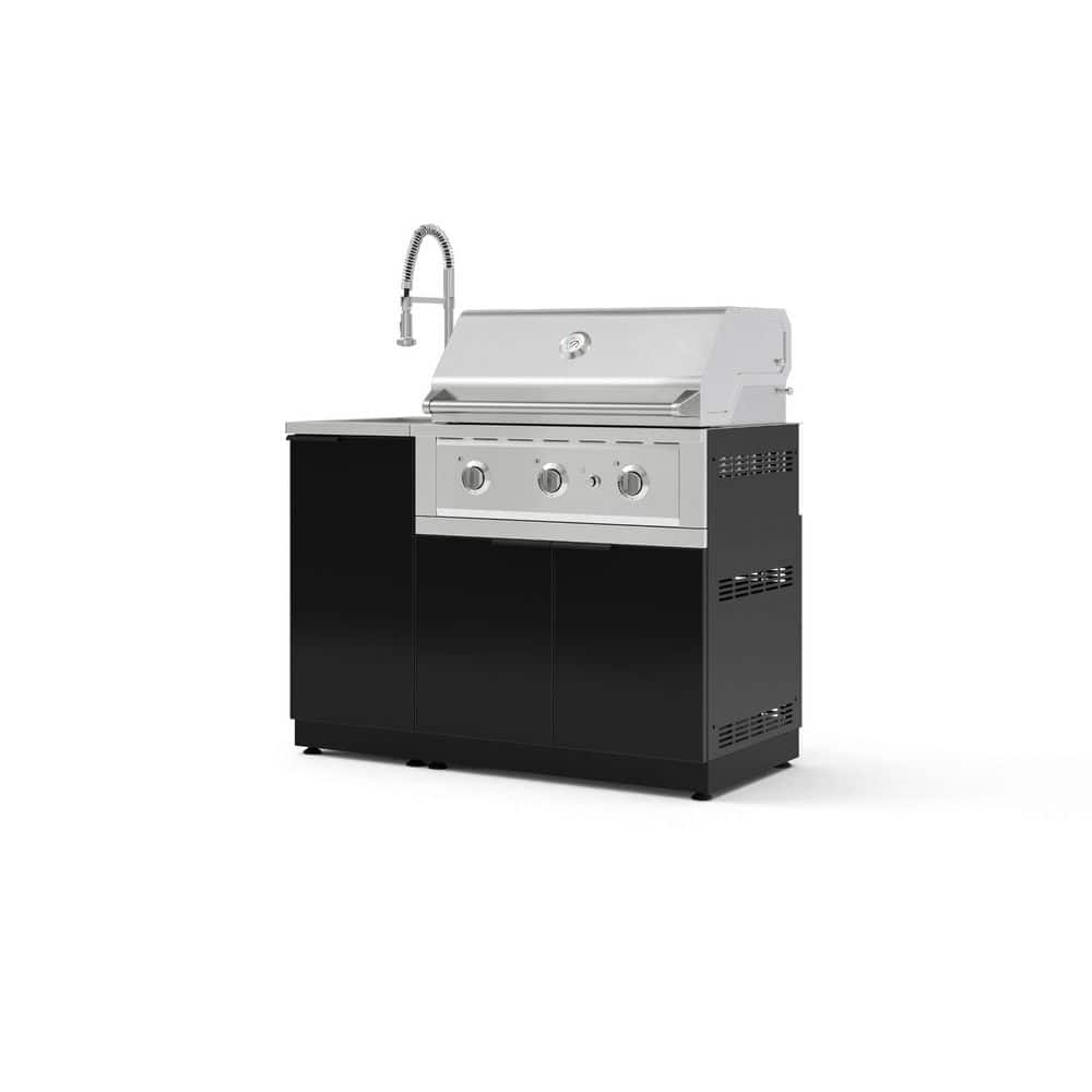 Outdoor Kitchen 3-Piece 3-Burners Propane Gas Grill Island in Black w/33 in. Performance Grill and Sink with Faucet price history on PriceWatchPro