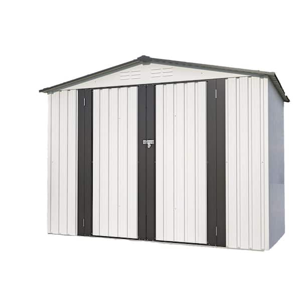 8 ft. W x 6 ft. D All-Weather Metal Storage Shed with 2 Lockable Doors Tool Shed for Garden, Backyard, White (48 SQ. Ft）
