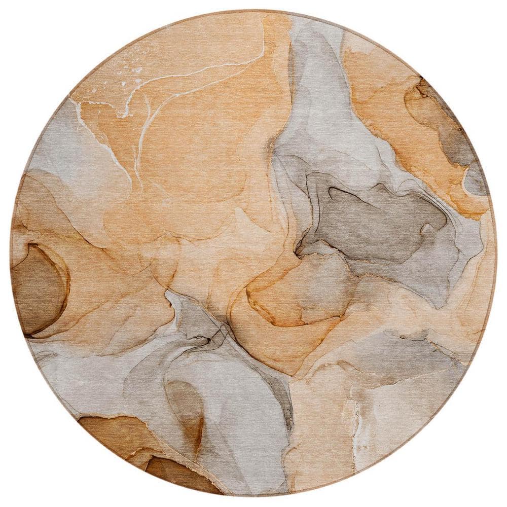 Orange 8 ft. Round Abstract Indoor / Outdoor Area Rug price history on PriceWatchPro