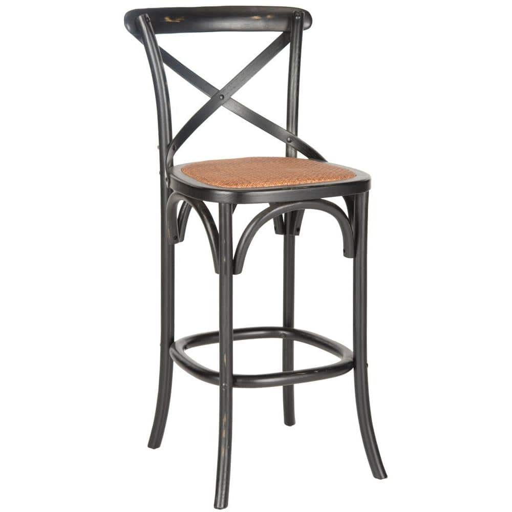 Franklin Black Oak and Rattan X-Back Bar Stool