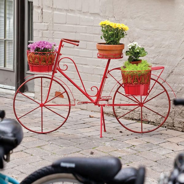 Evergreen Red Metal Bicycle Planter