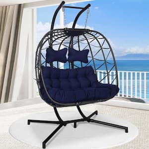 NICESOUL 2 Person Outdoor Beige Wicker Swing Egg Chair with Golden ...