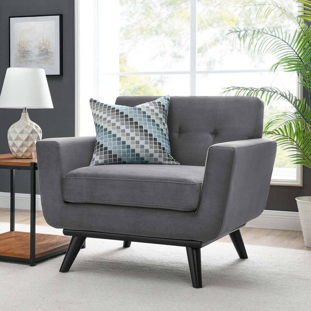 Sloane 40" Gray Velvet Tufted Accent Chair with Black Wood Legs