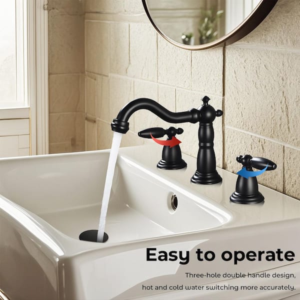 Double Handles 8 in. Widespread Bathroom Faucet 3-Hole Sink Faucet in Matte Black