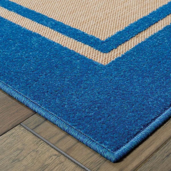 Blue, Beige 2 ft. x 8 ft. Loomed Border Polypropylene Rectangle Indoor/Outdoor Area Rug