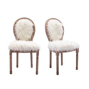 White Faux Fur Dining Chair Side Chair (Set of 2)