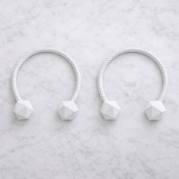 White Wooden Cubic Curtain Tie Back (Set of 2)