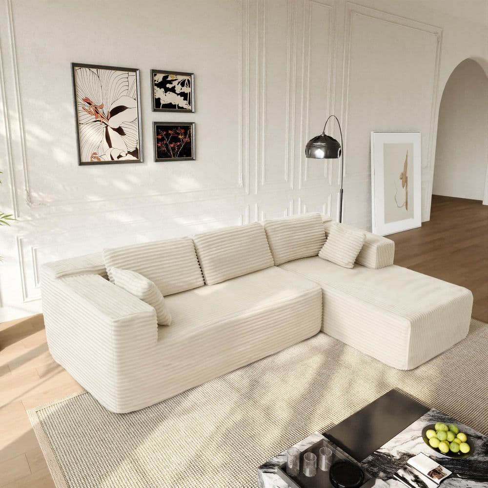 FUFU&GAGA 106 in. Wide Track Arm Velvet L-Shaped Chaise Sectional