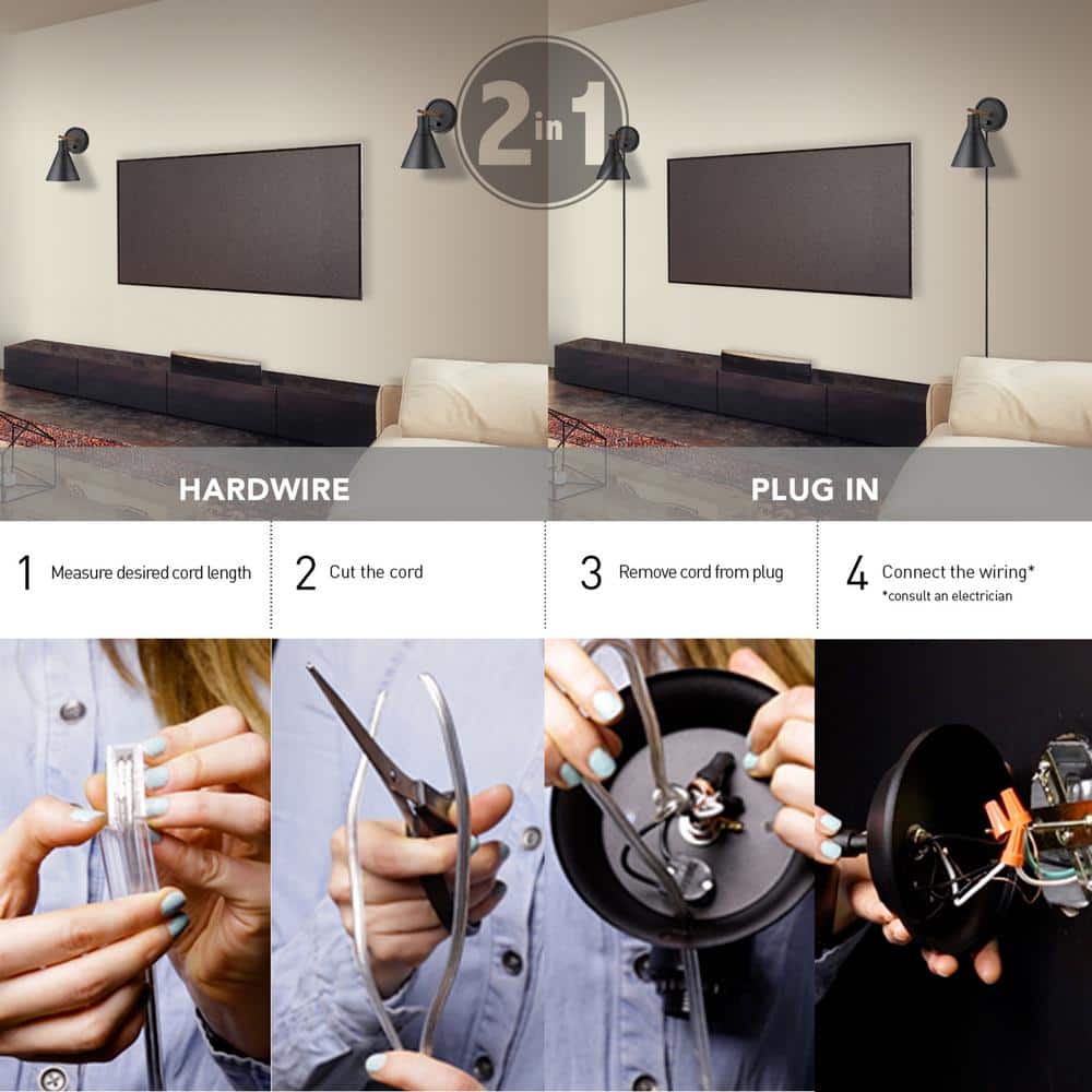 Lofty Chic Matte Black and Faux Walnut Dimmable Wall Sconce