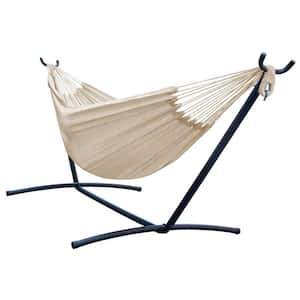 7ft. Double Hammock with Space Saving Steel Stand Includes Portable Carrying Case and Head Pillow in Natural