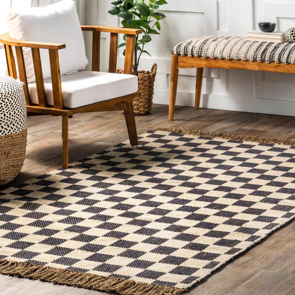 Gray and Beige Geometric Wool Jute Rectangular Area Rug